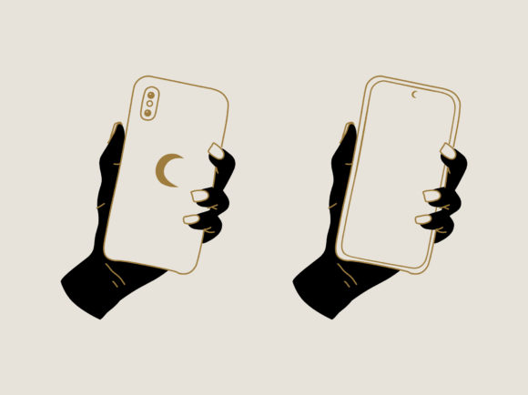 Download Mystical Hands with Phone Crescent Moon - Moon Collection