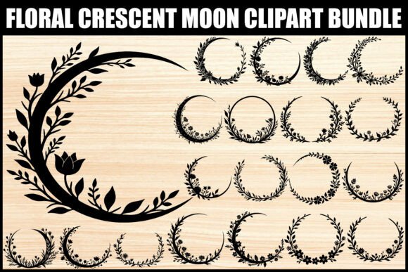 Download Floral Crescent Moon Clipart Set - Moon Collection