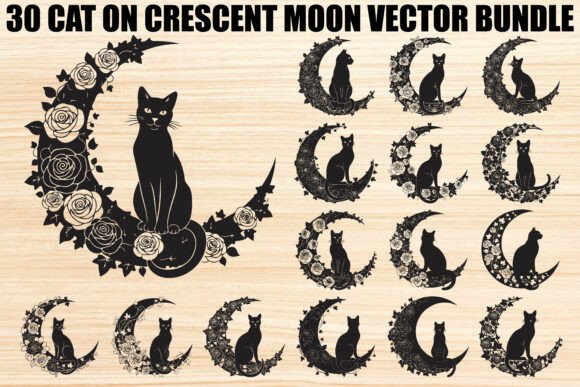Download Cat on Crescent Moon Bundle - Moon Collection
