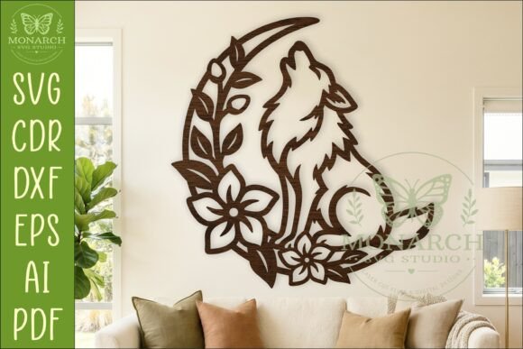 Download Floral Wolf Moon Wall Art SVG Sign - Moon Collection